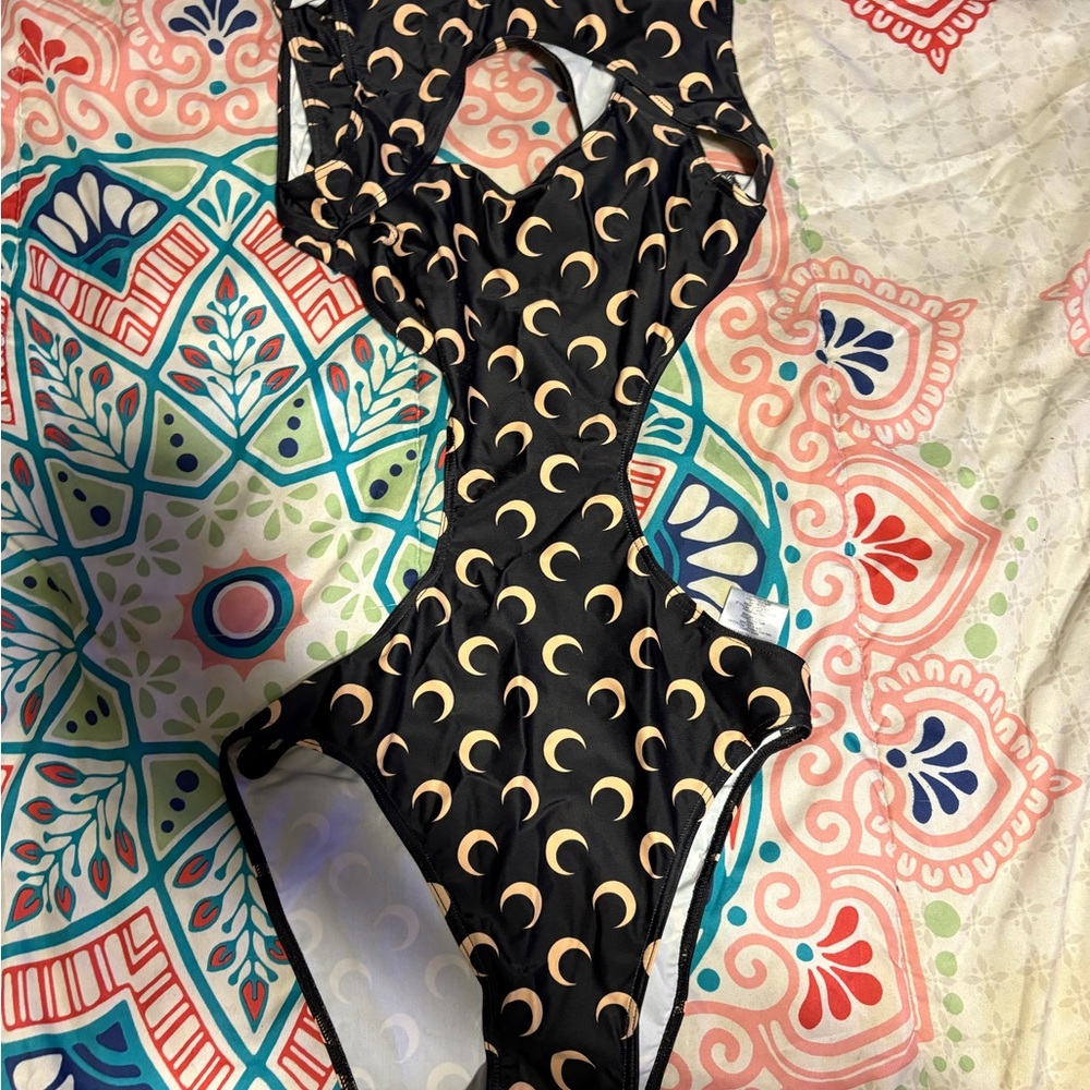 Marine Serre Black One Piece with Gold Moon Design